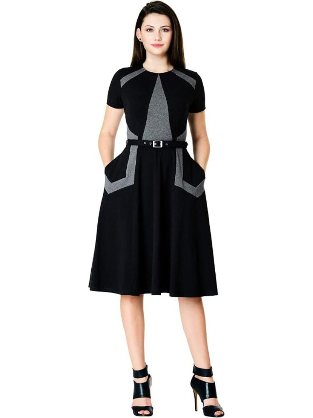 Colorblock cotton skater dress with pockets